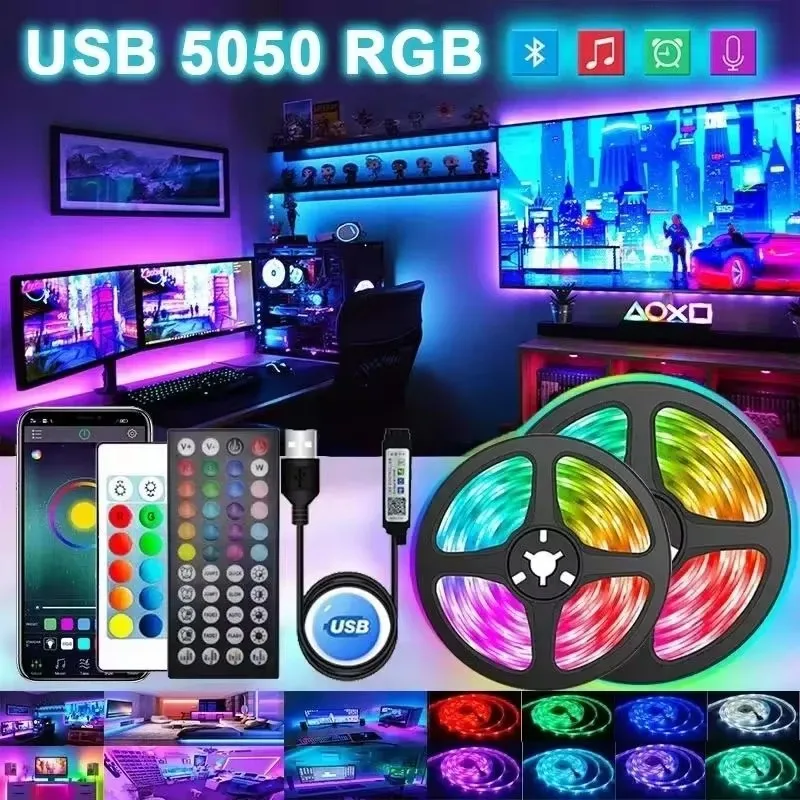 Tira de luces LED RGB 5050, luces Led con Control WIFI y Bluetooth, cinta Flexible, Luces Led de 1M-30M, 5V, retroiluminación USB para TV, decoración de habitación