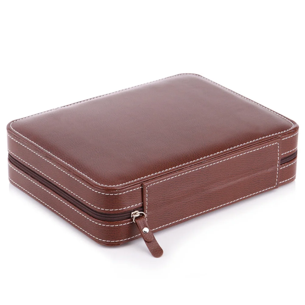 

Compartments Watch Case Brown Portable Organizer Padded Storage Safe Nightstand Display Stylish