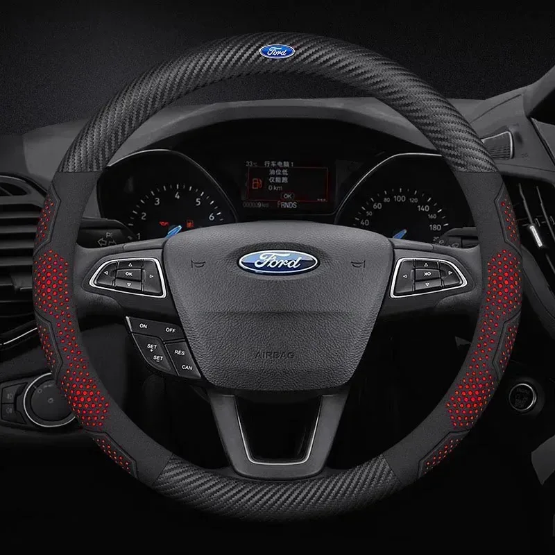 

Car Suede Carbon fiber Leather Steering Wheel Cover For Ford Mondeo Focus Raptor Puma Edge Explorer Ecosport Ranger Fusion Kuga