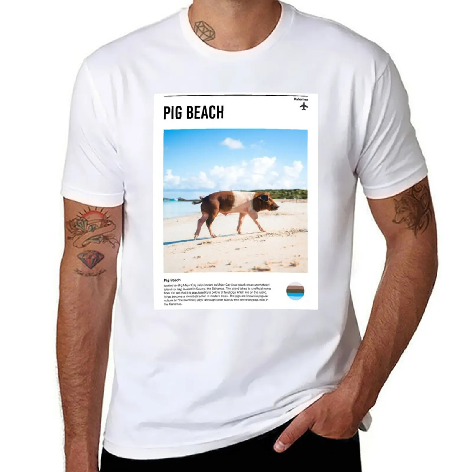 Visit Pig Beach (minimal travel poster) T-Shirt man tshirt black cotton t-shirt plain for man package T-Shirt