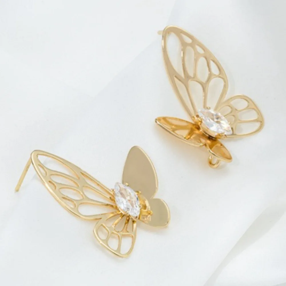 

14K Gold Color Zirconium Inlaid Superfairy Butterfly with Suspender Earrings DIY Handmade Hanging Pearl Earrings Ear Accessories