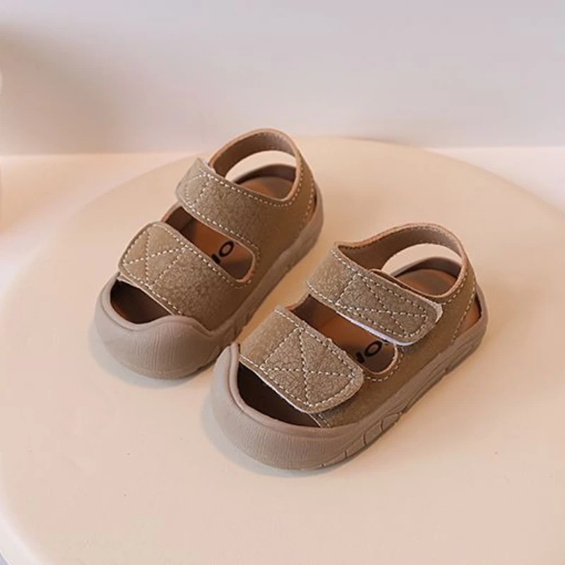 Anti-Collision Minimalist Closed Toe Sandals Soft Sole Infant Walking Shoes for Baby Girl Toddler Boy Beach 1-3 Years