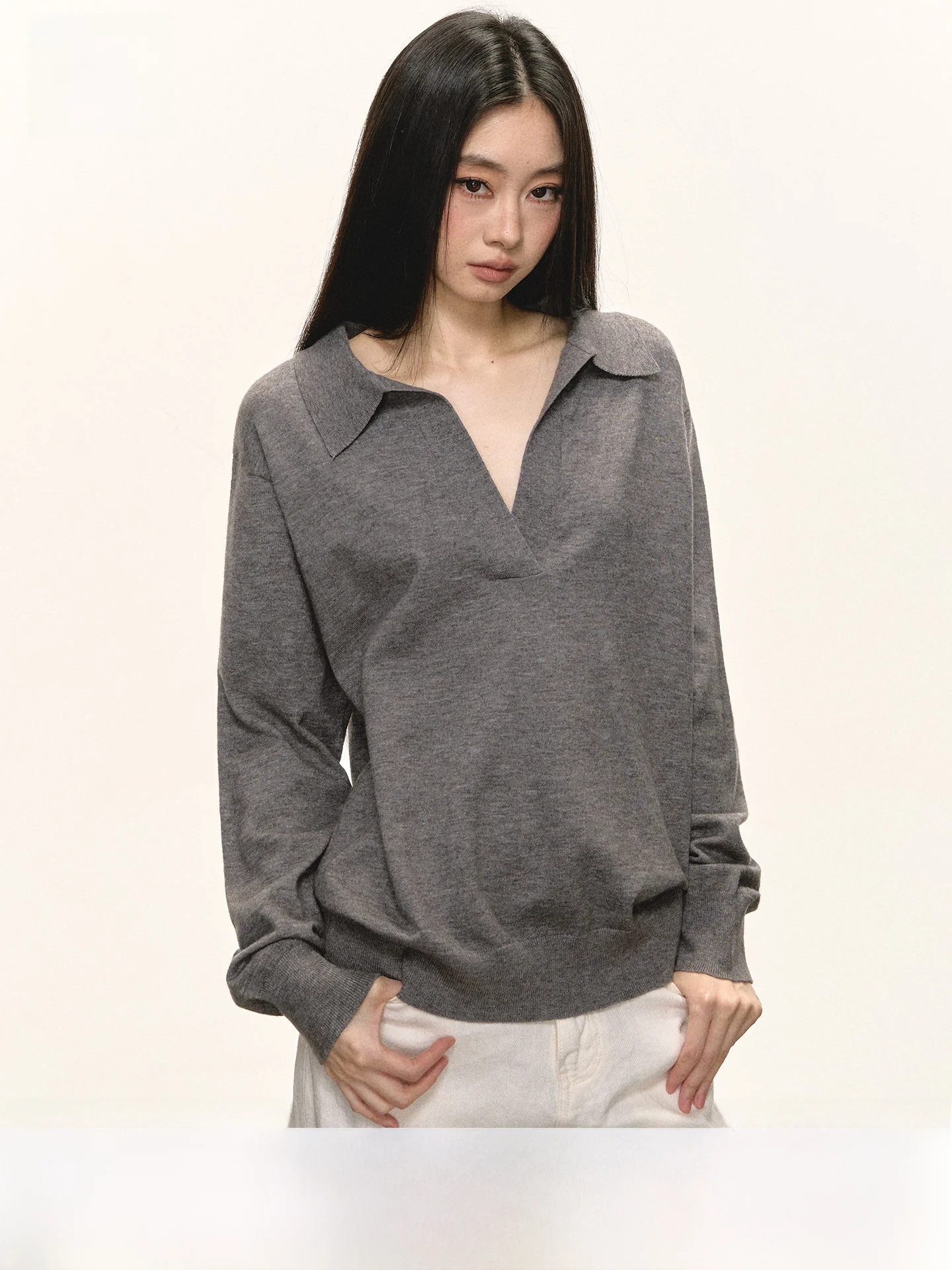 

Anna Aneae ey воротник вязаный свитер женский свободный длинный све весна осень новый повседневный удобный топ Faion