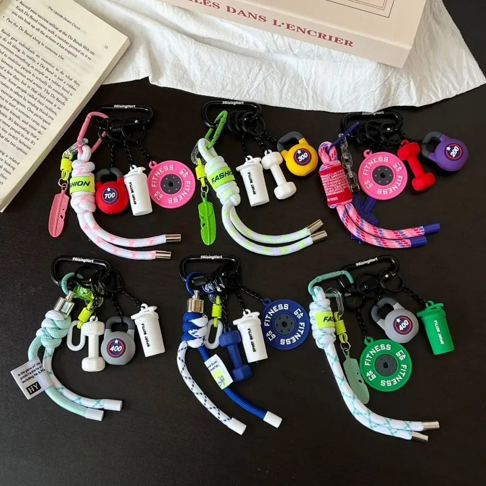 

Mini Fitness Series Pendant with D-shaped Buckle Colorful Barbell Plates Key Chain Kettlebells Creative