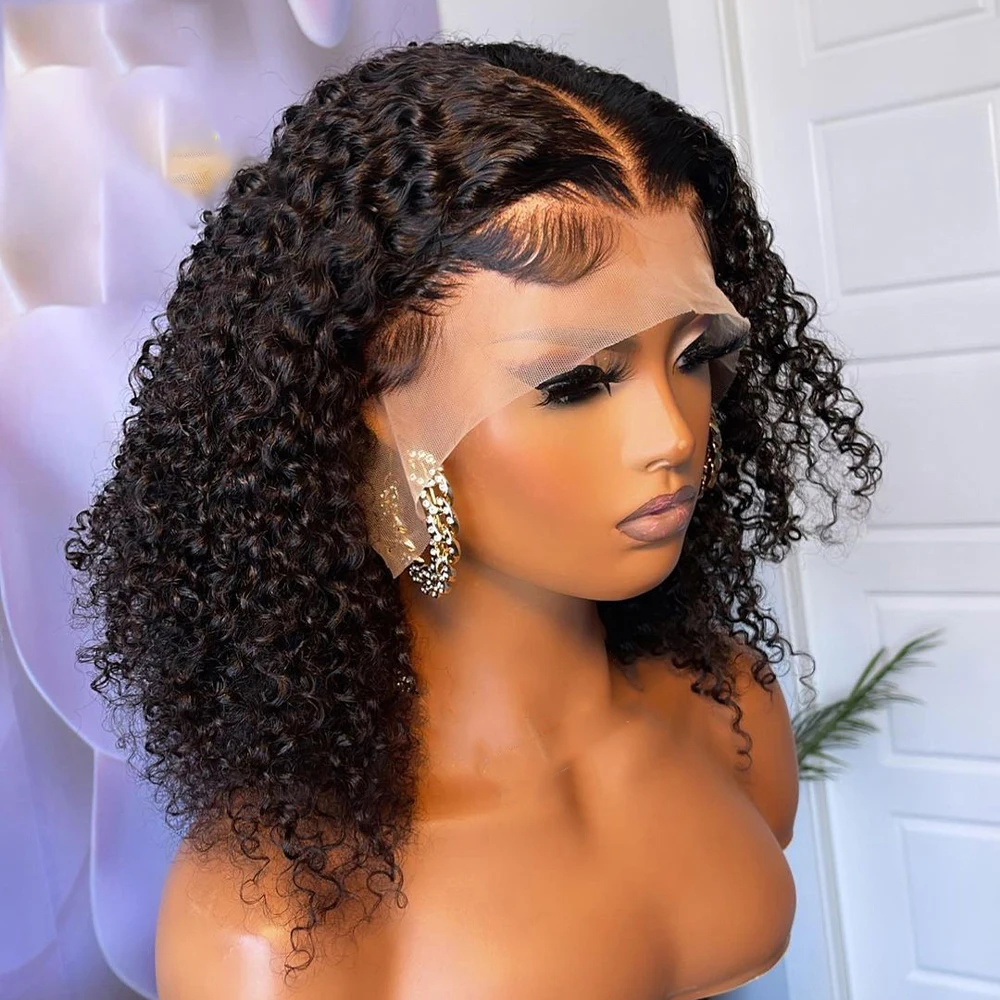 

Soft Short Bob Kinky Curly Long 180% Density Lace Front Wig For Black Women Babyhair Preplucked Natural Hairline Glueless Daily