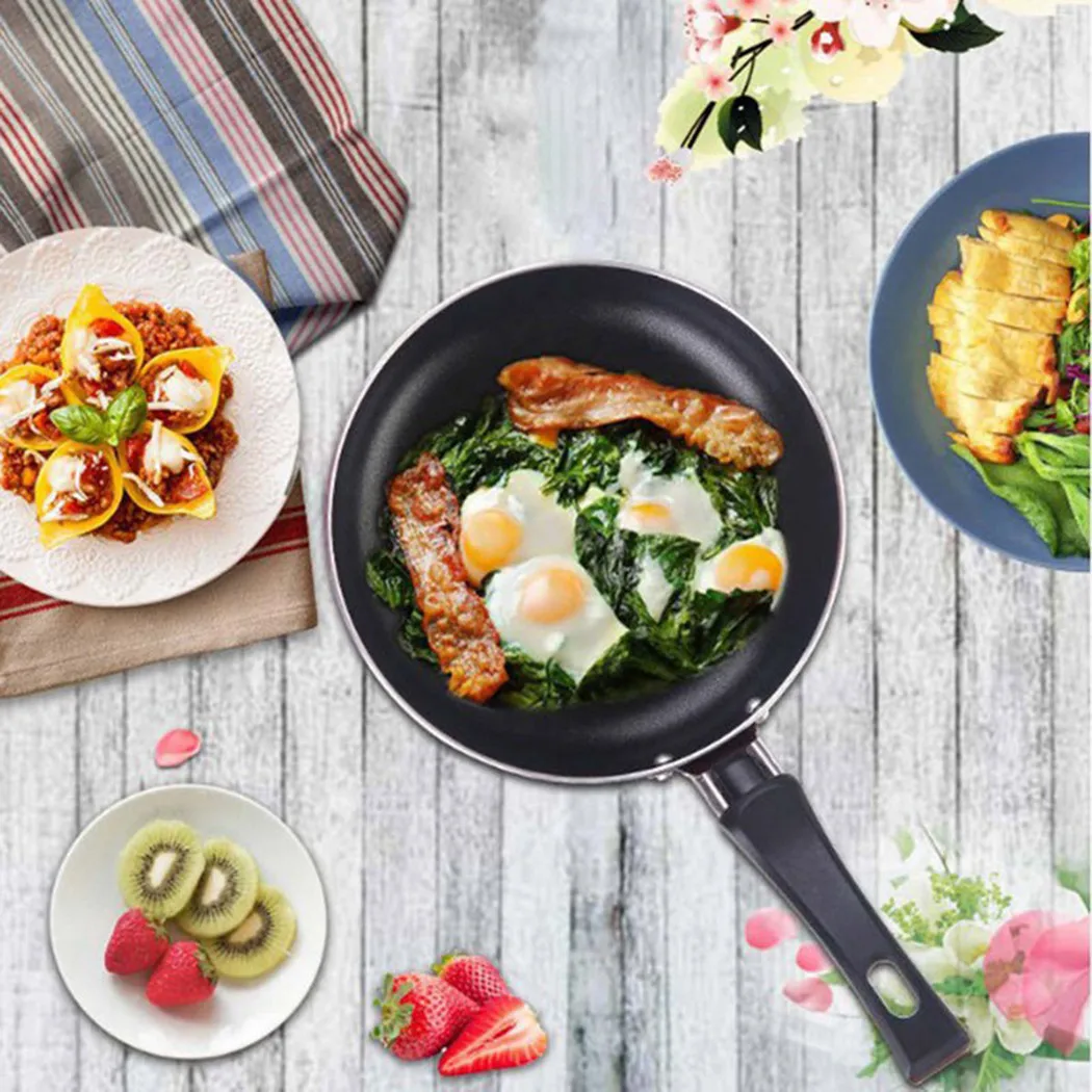 1Pc Frying Pan Non-Stick Stainless Steel Frypan Pot Saucepan Random Color For Cookware Kitchen For Eggs Pancakes 12/14/16/18cm