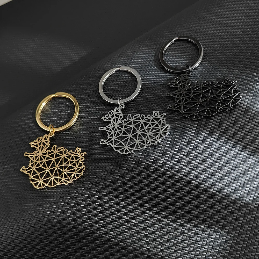 Cheap hollow stainless steel Icelandic silhouette pendant keychain, Thanksgiving, Christmas, and New Year gifts