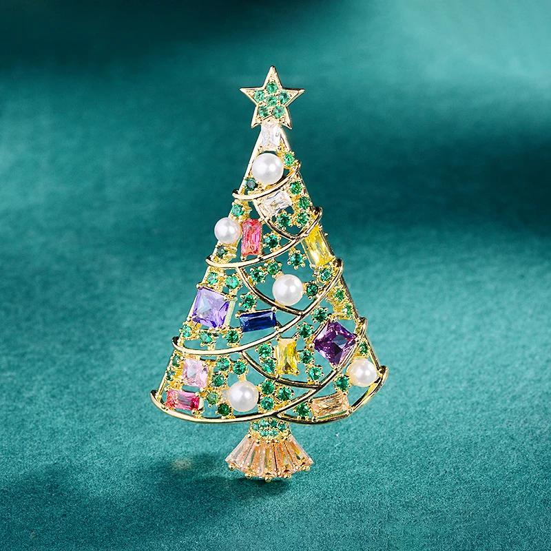 2024 Christmas Brooches Pins for Women Men Luxury Zircon Enamel Walking Stick Snowflake Xmas Tree Accessories Holiday Gifts