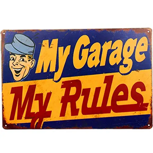 

Nostalgic Original Retro Design My Graage My Rules Tin Metal Signs Wall Art | Thick Tinplate Print Poster Wall Decoration for Ga