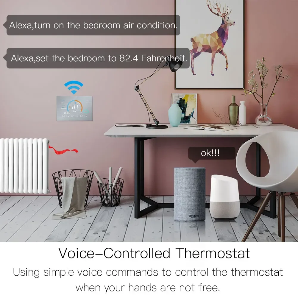 Smart WiFi-warmtepompthermostaat 24VAC Programmeerbare temperatuurregelaar Kamertemperatuur Tuya / Smart Life APP Alexa Google home