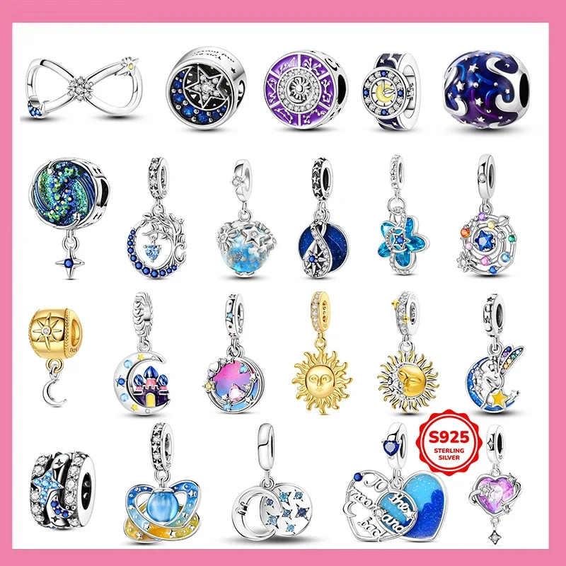 

Original New 925 Sterling Silver Charms Beads Moon Sun Starry Sky Spaceship Charm Fit Original Bracelet DIY Women Jewelry Gift