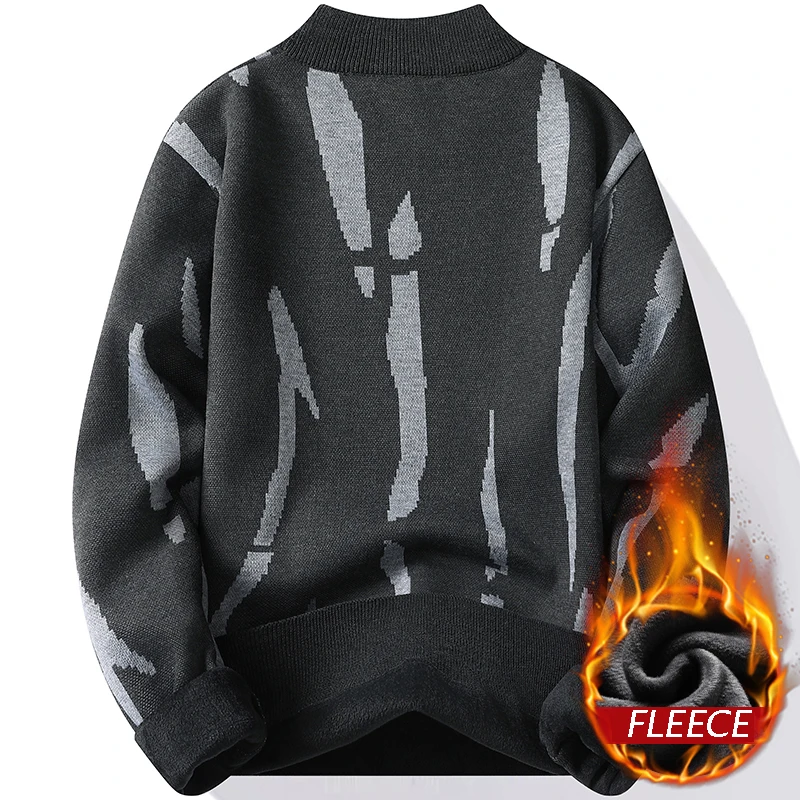 New Mens Sweater Fashion Knitted Fleece Lined Pullover Men\'s Autumn Winter Clothes Elegant Luxury Brand Fashion Knitted Sweaters
