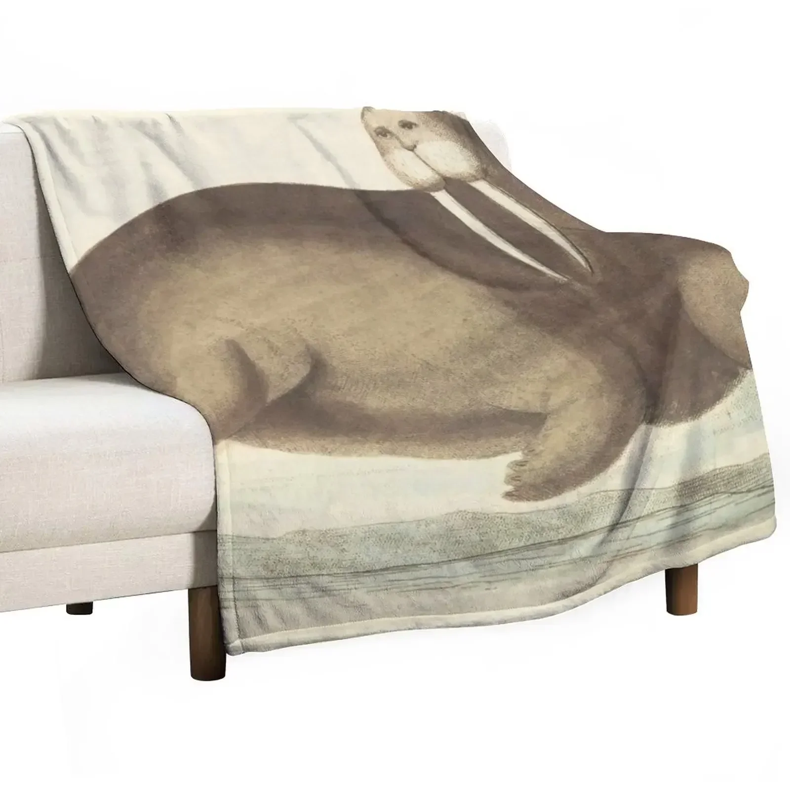

Vintage Walrus Illustration Throw Blanket Elegant Warm Throw Blanket for Hotel Home
