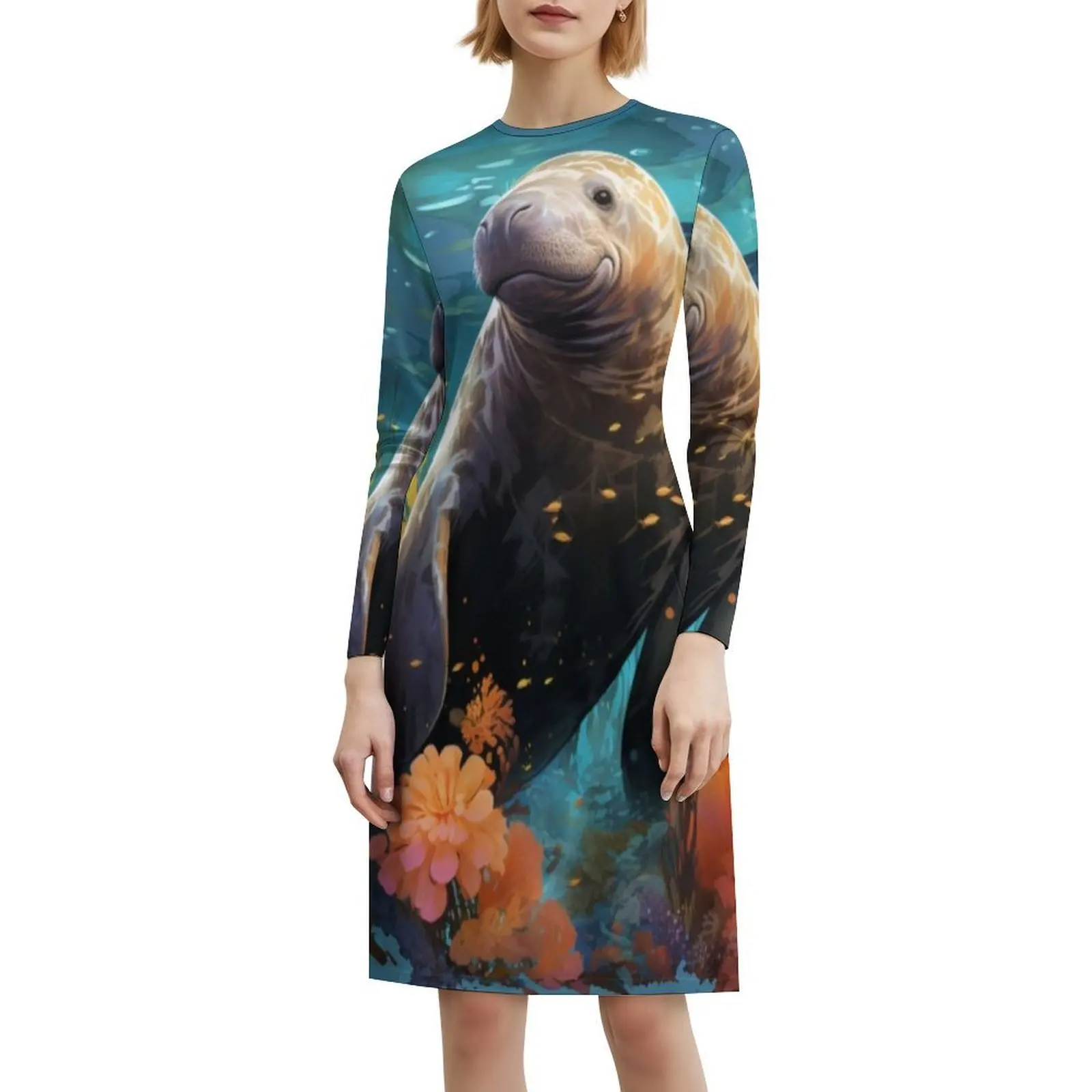 فستان خروف البحر السعيد اللطيف في المحيط مع زهور على شكل قلب فستان أنيق للحفلات الصيفية للنساء حيوان خروف البحر #6