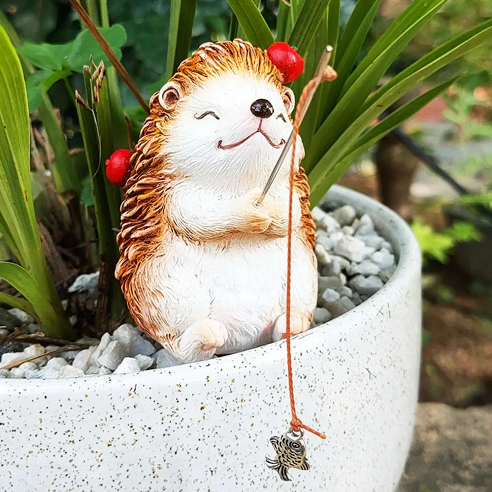 

Animal Statue Cute Hedgehog Fishing Ornament Resin Funny Mini Hedgehog Figurine Handmade Hedgehog Statue Rockery Landscape