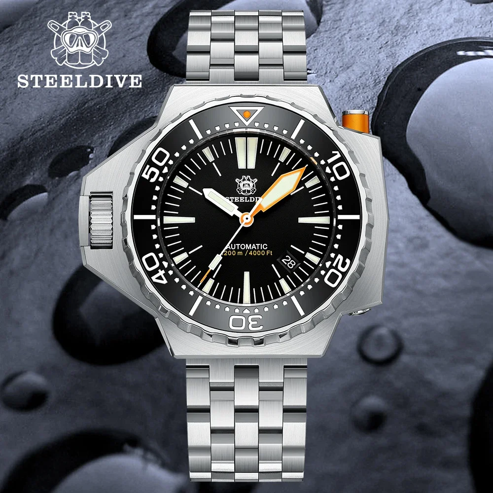 STEELDIVE SD1988 56MM One-Piece Case Mens Automatic Watches Diver 1200m Waterproof Mechanical Wristwatch Luminous Ceramic Bezel