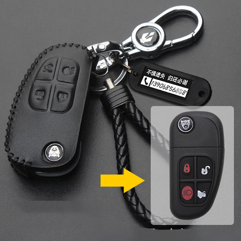 Leather for Jaguar X-TYPE XJ XJ8 XJR S-TYPE Flip Folding 4 Button Car Key Case Remote Key Cover Fob Holder Keychain Accessories