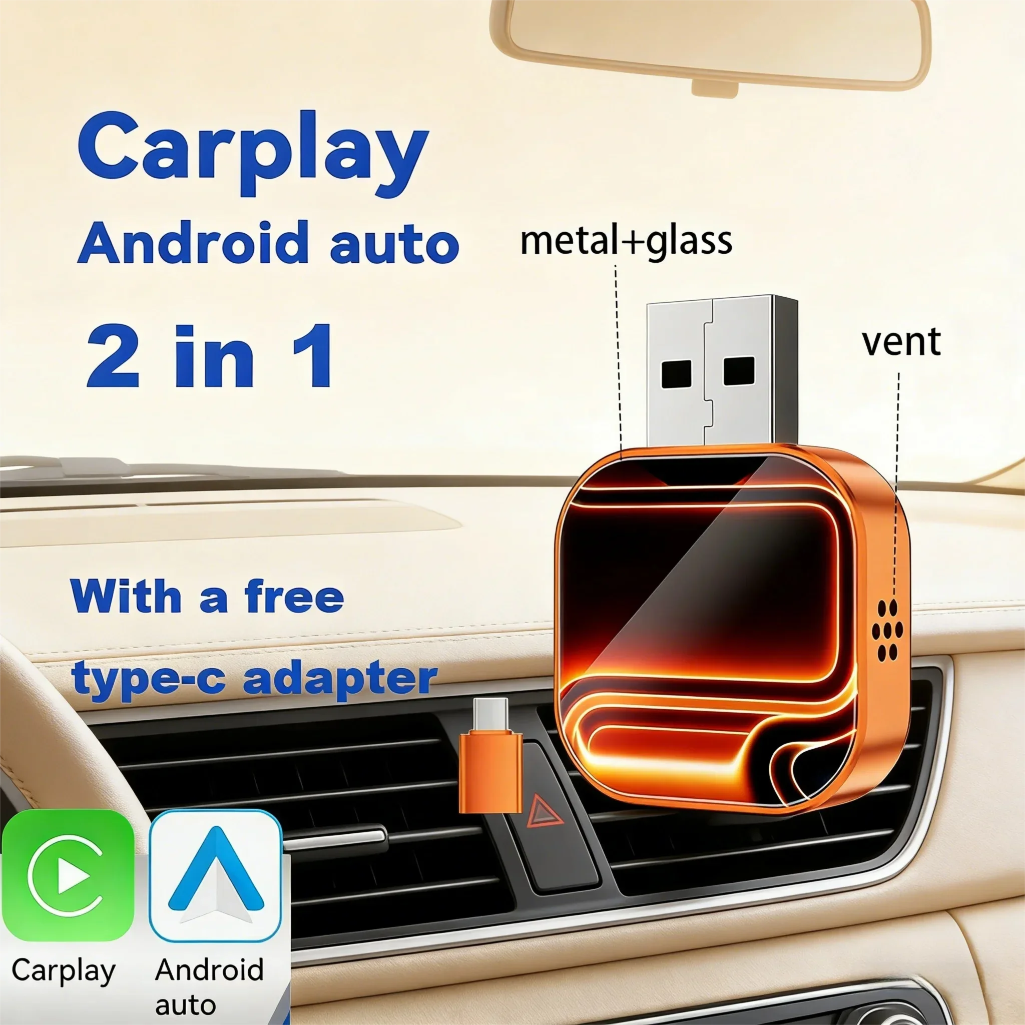 2 In1 Wireless Carplay/Android Auto Bluetooth Adapter Smart Box USB Dongle Wired To Wireless Carplay for iPhone Android