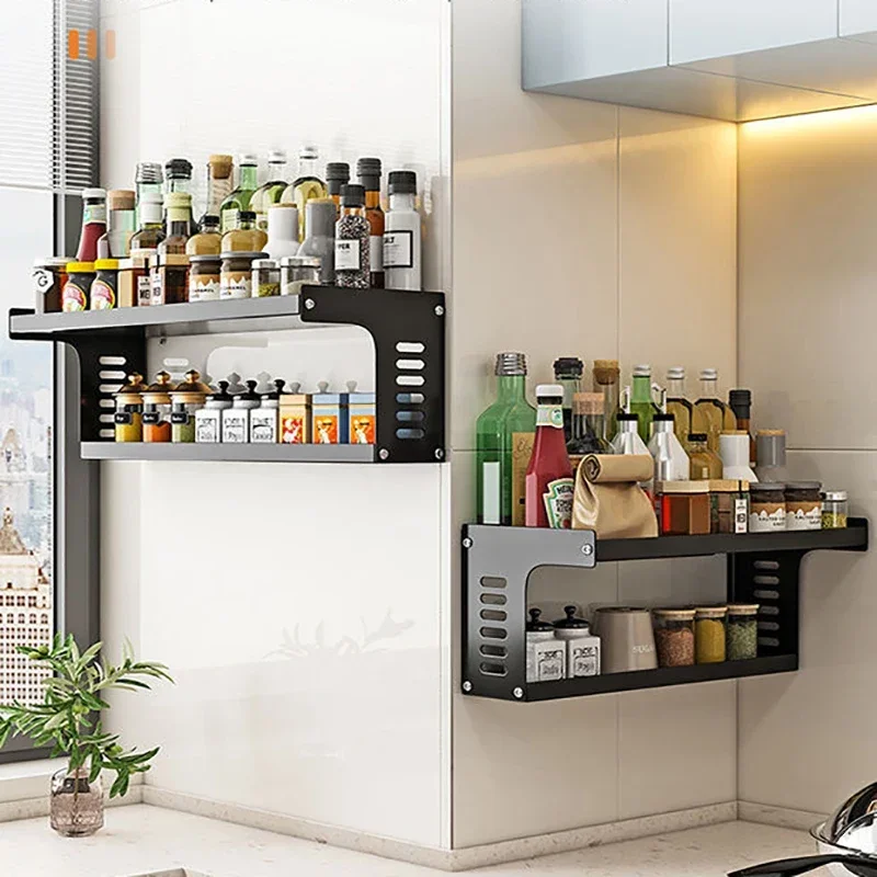 

Kitchen shelf Wall-mounted perforation-free shelf New wall condiment storage rack Household condiment rack