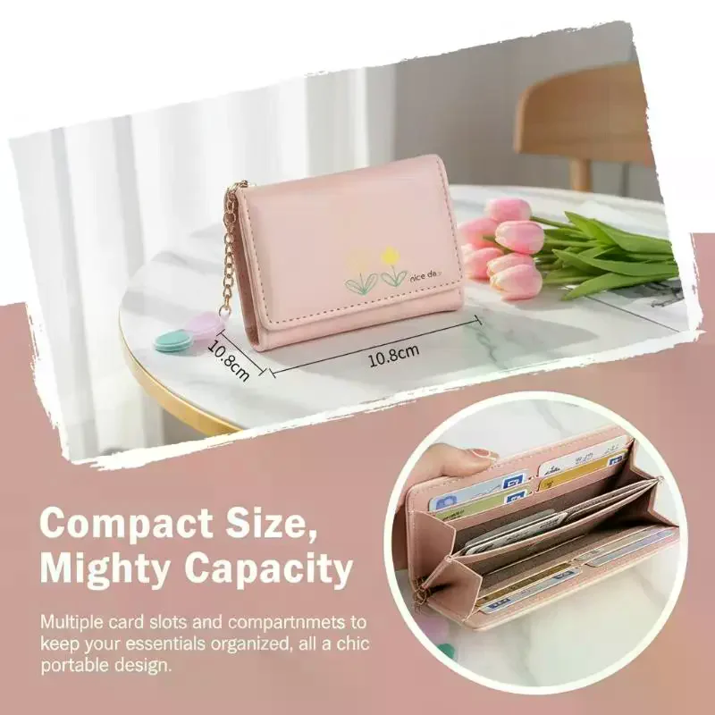 Cute Mini PU Leather Wallet With Flower Print And Multiple Card Slots Perfect For Women Girls Daily Use Shopping Travel