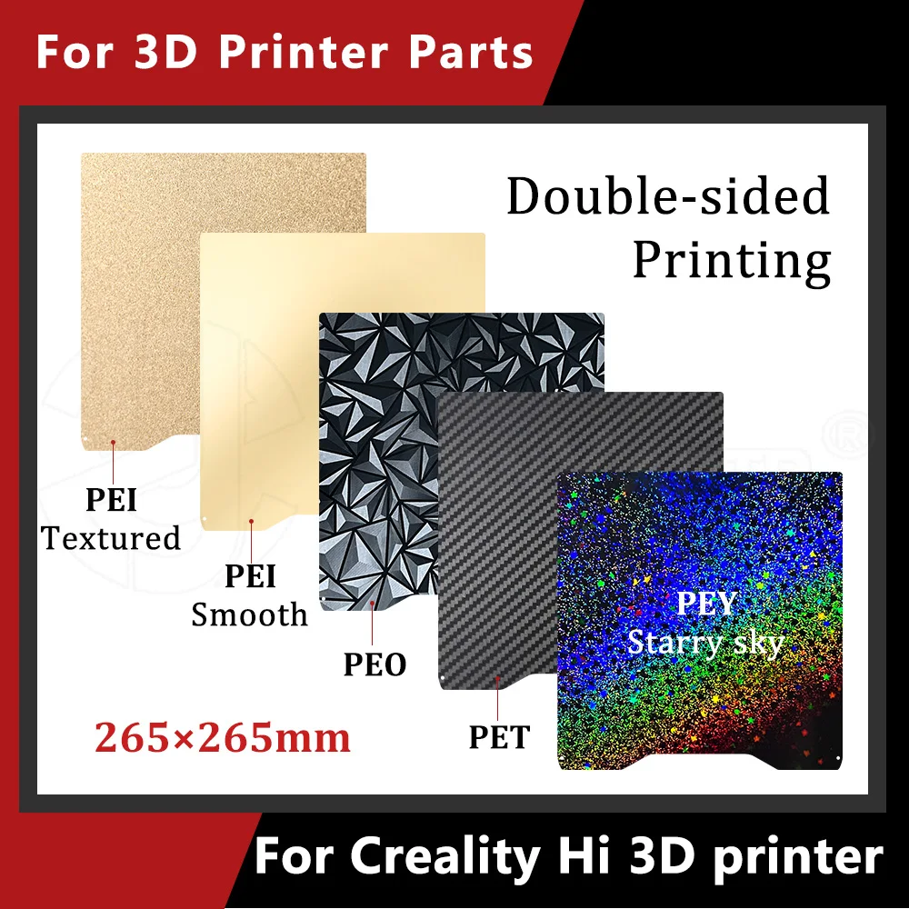 

Для Creality Hi Build Plate 265x265 мм Лист пружинной стали PEI PET PEY PEO гладкий закрепленный Для 3D-принтера