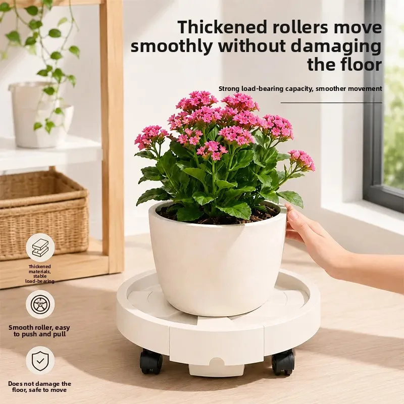 For Thickened Plastic Flower Pot Mobile Tray with Universal Wheels Round Plant Stand Base Water Catcher Wholesale