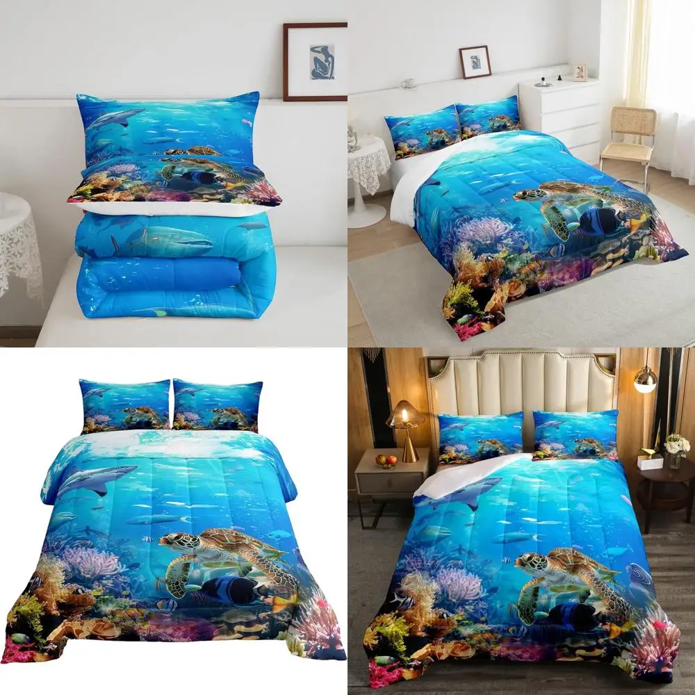 

Комплект постельного белья «Океан» с изображением акул, черепах и кораллов для детей и подростков