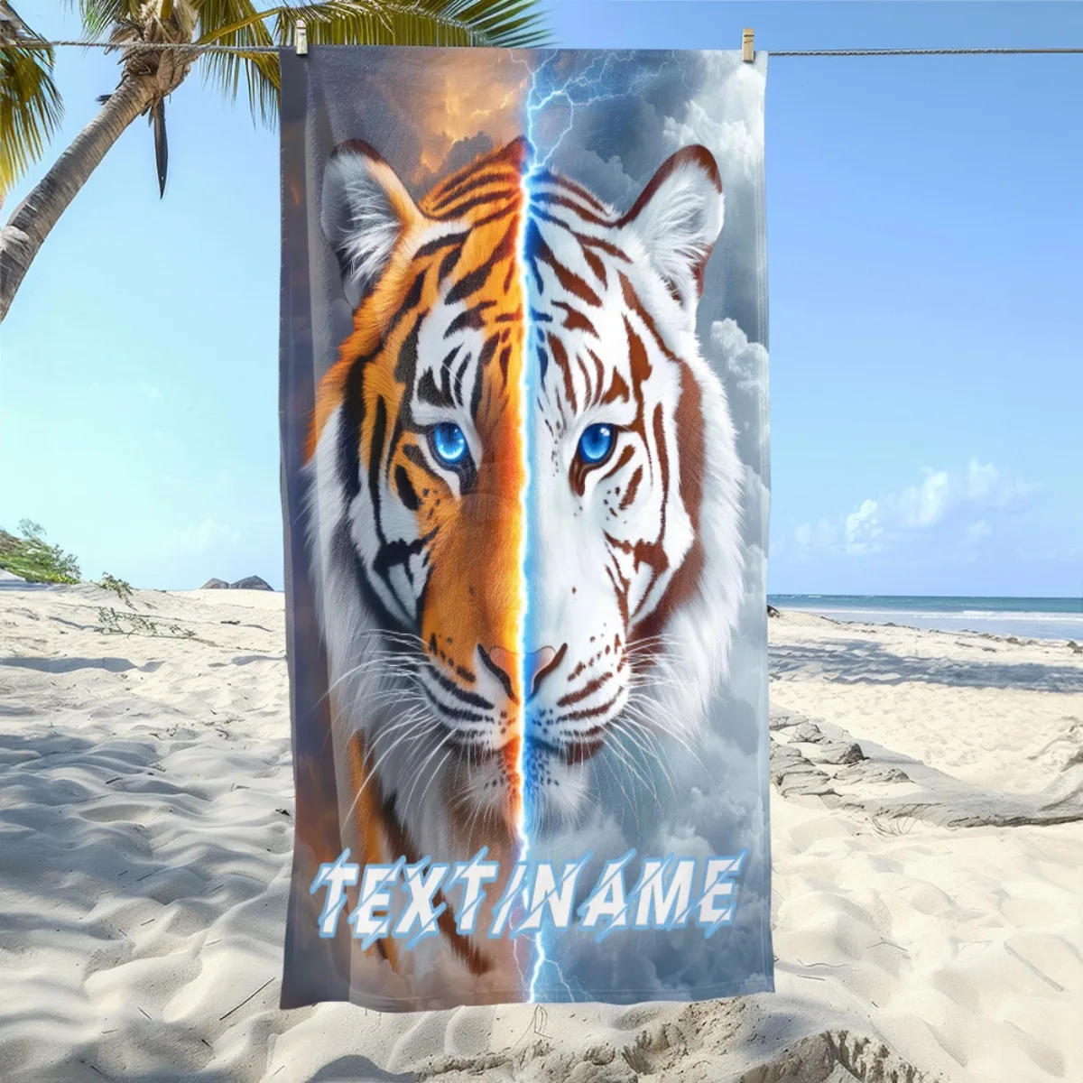 Split Tiger Beach Towel Patterned Sunscreen And Windproof Suitable For Swimming Pool Camping Travel Blanket