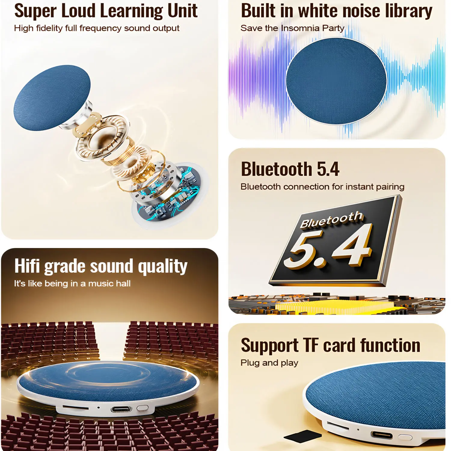 Bluetooth 5.3 Pillow Speaker for Sleeping, Ultra-Thin Under Pillow Sound Machine with White Noise HiFi Stereo Audio