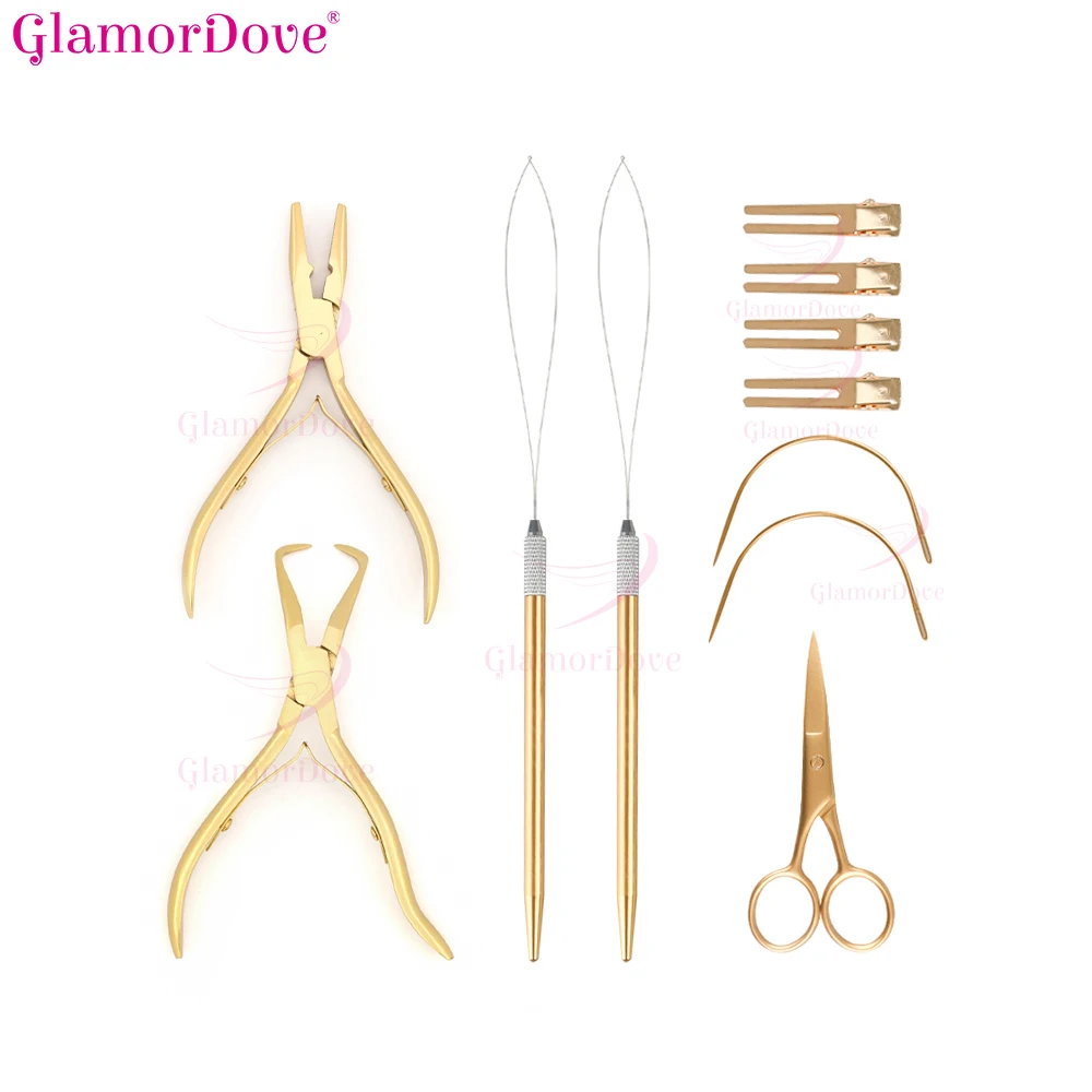 Hair Extension Plier Set Micro Ring Applicator Opener Plier Hair Loop Tool Metal Hair clip Scissor for Weft Extensions