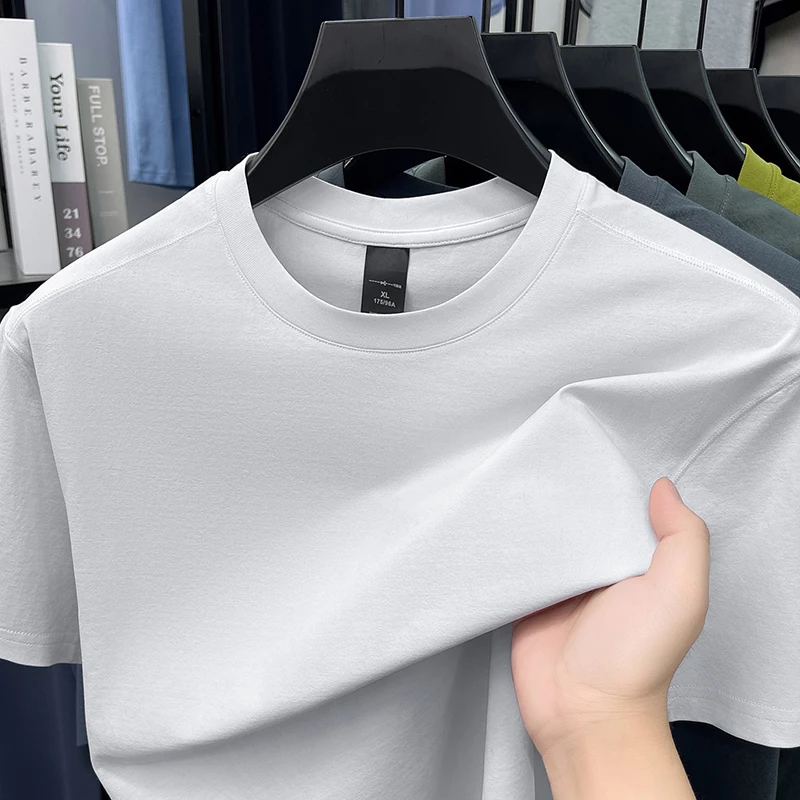 High quality short sleeve men's T-shirt round neck casual light luxury summer solid color breathable comfort new versatile top