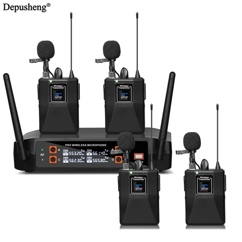 Imagen 2 del producto Micrófono Lavalier inalámbrico de 4 canales, auriculares, micrófono Depusheng X4-CLIP VHF, conjunto inalámbrico fijo de doble frecuencia para espectáculo de escenario