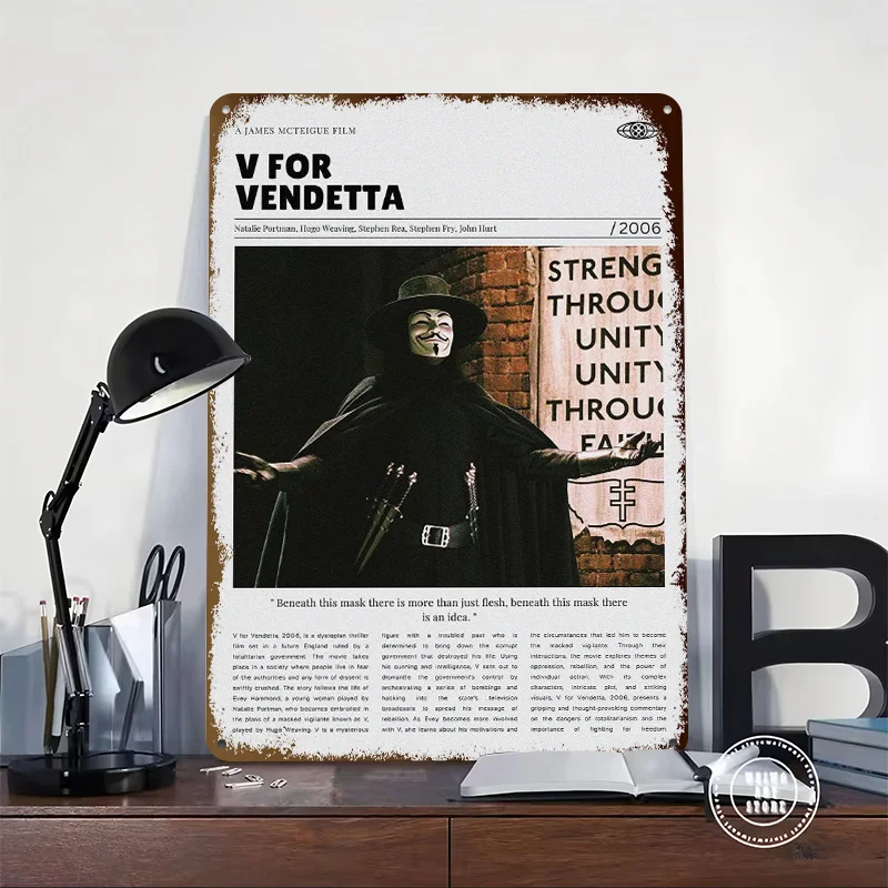 V for Vendetta Movie Printed Poster Customized Wall Art Retro Vintage Metal Tin Signs for Decoration Home Decorations Decor Room
