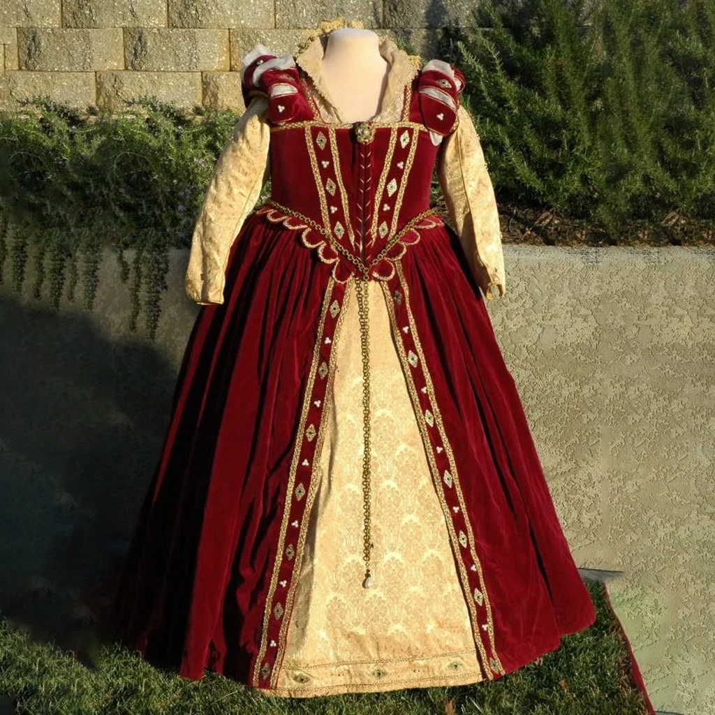 Historical Fashion Tudor Renaissance Elizabethan Red Velvet Dress Queen Dress Tudor Theater Reenactment Prom Dress Custom Made