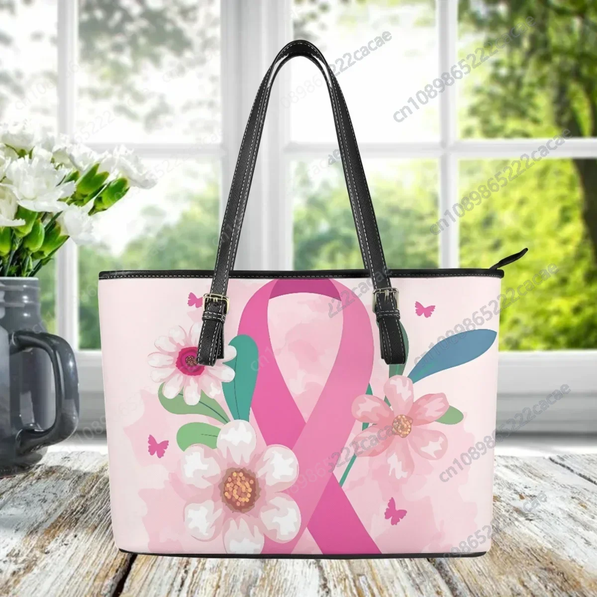 New Street Trend Fashion Handbag for Women Pink Ribbon Breast Cancer Awareness Designer Tote Bags Large Capacity Portable Pouch