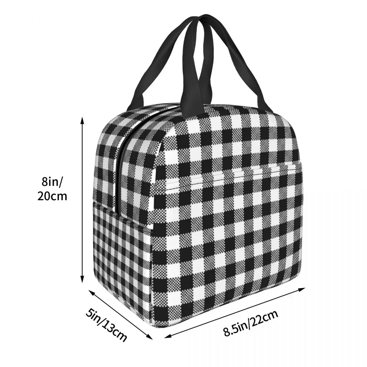 Black And White Gingham Lunch Box Women Geometric Checkered Plaid Cooler Thermal Food Insulated Lunch Bag For Work Picnic Bags