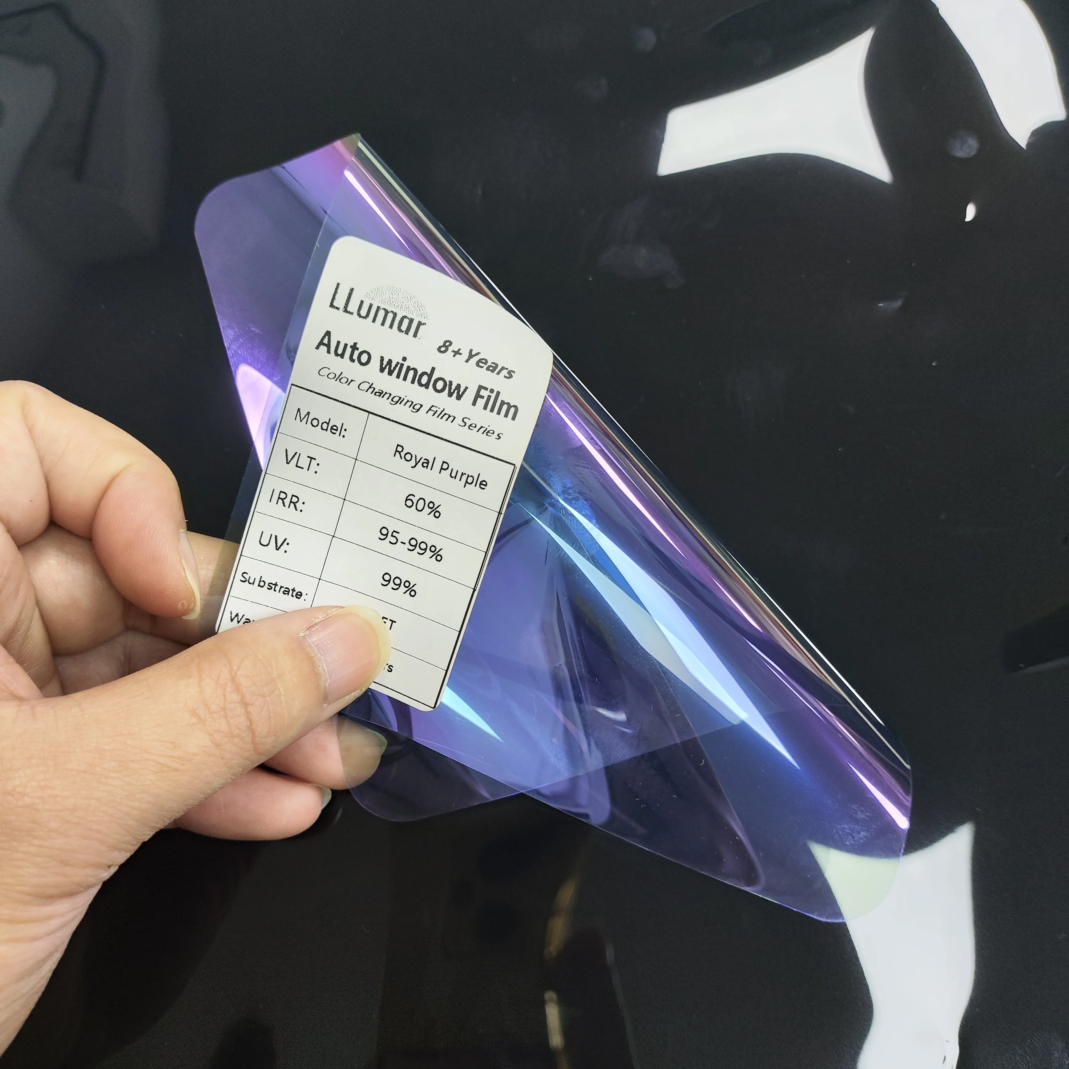 Premium LLumar Colorful window Tint Film Chameleon Royal Purple 60% VLT 99% UV IRR PET Nano Ceramic High Heat Rejection No Fade