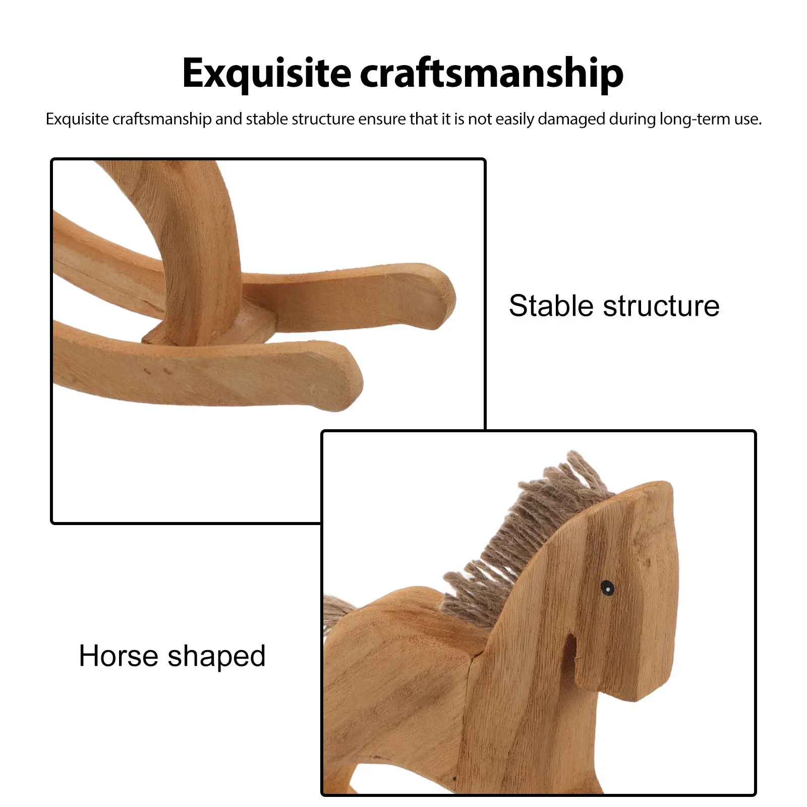 Wooden Rocking Horse Statue – Vintage Carved Retro Desktop Ornament for Home Office Decor, 11 Inch