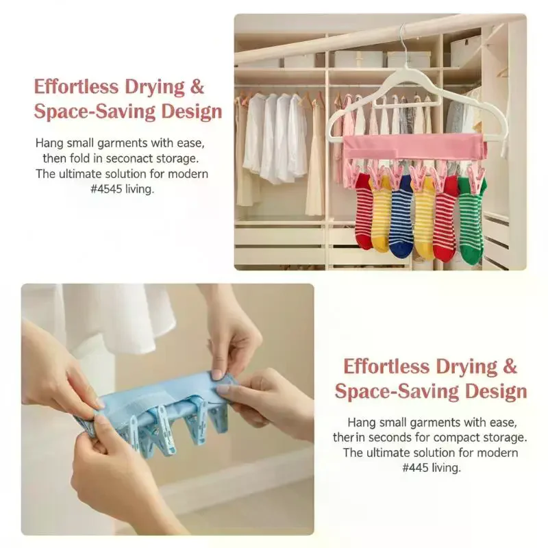 Perchas portátiles para abrigos, perchas de tela plegables para viaje con clips, tendedero multiusos para calcetines, toallas, baño, balcón, 5 uds.