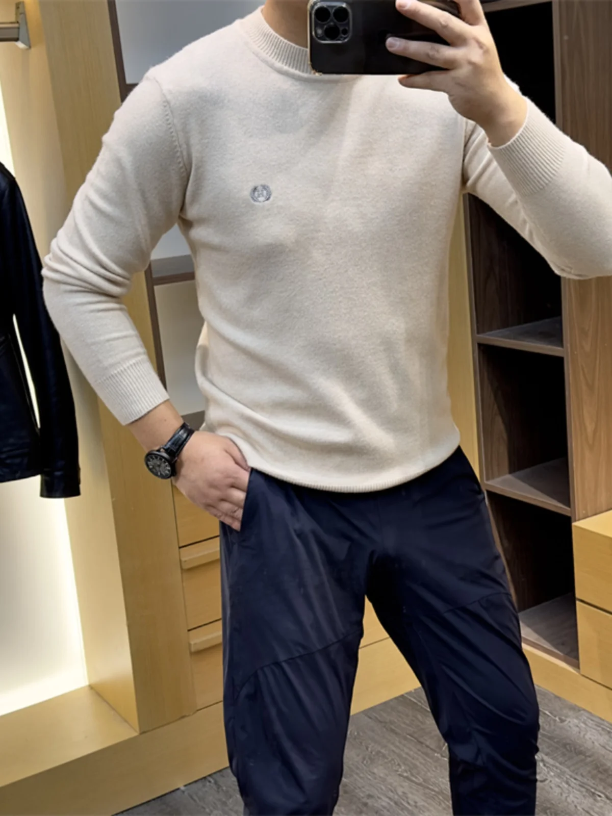 

Ele Embroidered Knitted Sweater Casual round Ne Pullover M Commuter Sle Warm Autumn Long Sve Youth Faion