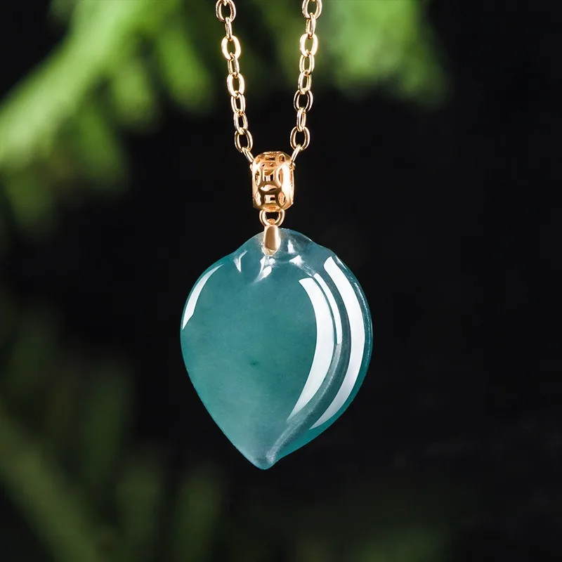 

Natural Burmese Blue Emerald Peach Pendant 925 Silver Necklace Real Jade Carved Fashion Charm Jewelry Amulet Gifts for Women