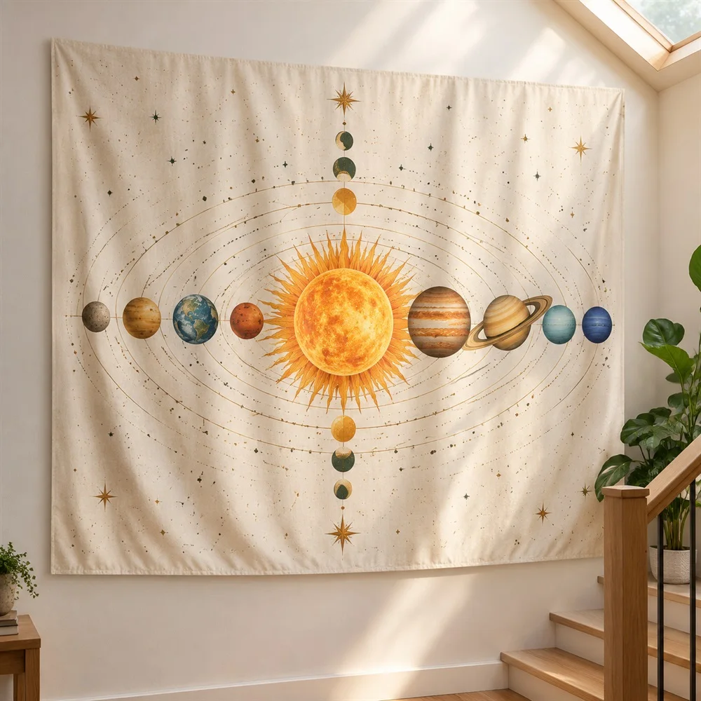 VIKAMA Solar System Chart Tapestry Wall Hanging, Cosmic Aesthetic Room Decor Wall Art Tapestries for Bedroom Study Living Room