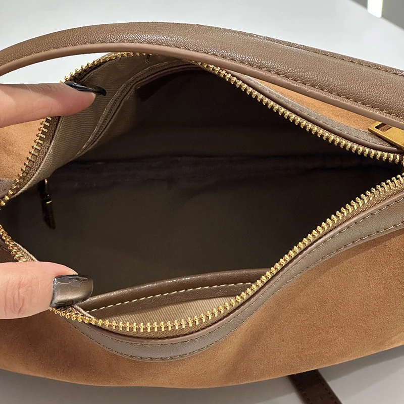 Women's Genuine Suede Cowhide Leather Shoulder Bag Retro Large Capacity Cow Crossbody Bag Handbag Luxury Brand Bag Accessories