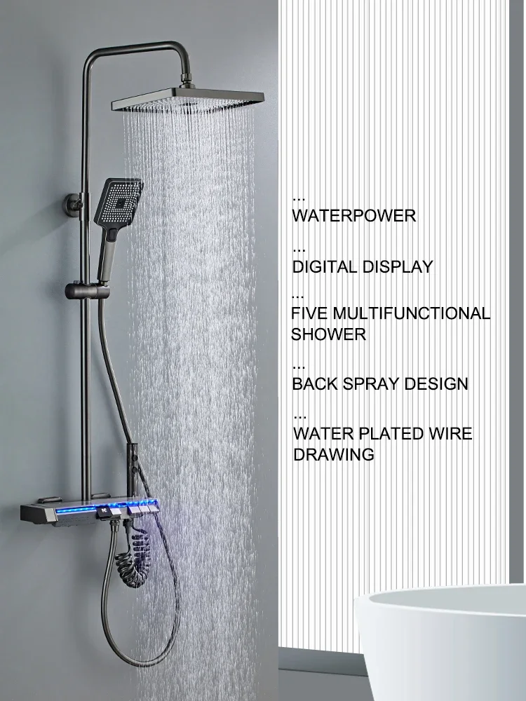 Juego de Sistema de ducha de baño, grifo de latón de lujo, pantalla Digital inteligente, montaje en pared para el hogar, lluvia