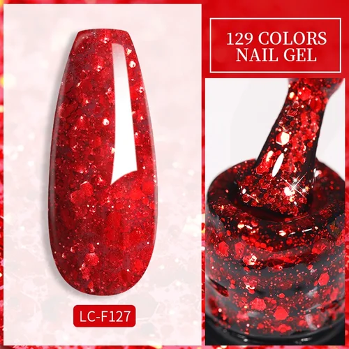 LILYCUTE-esmalte de uñas en Gel con purpurina roja brillante, 7ml, nuevas uñas de Gel con lentejuelas brillantes, hermoso esmalte de Gel semipermanente para remojar UV LED