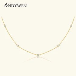 ANDYWEN 925 Sterling Silver Gold Round CZ Zircon Charm Choker Necklace Women Luxury Jewelry 2022 Wedding Classic Jewelry