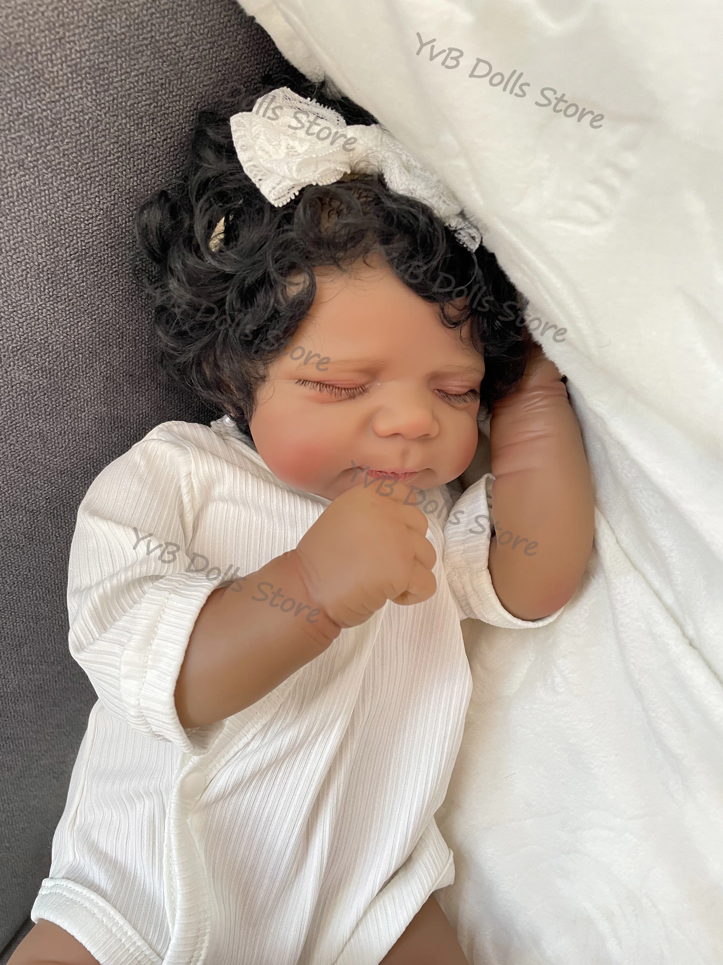 19 pouces Pascale peau foncée tissu doux corps Reborn dormir bébé poupée plusieurs couches peinture peau 3D avec cheveux enracinés à la main