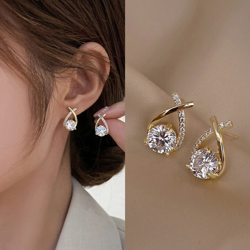 Fashion Cross Stud Earrings For Women Girls Korean Style Elegant Crystal Jewelry Ear Rings Fishtail Lady Earrings Party Gifts
