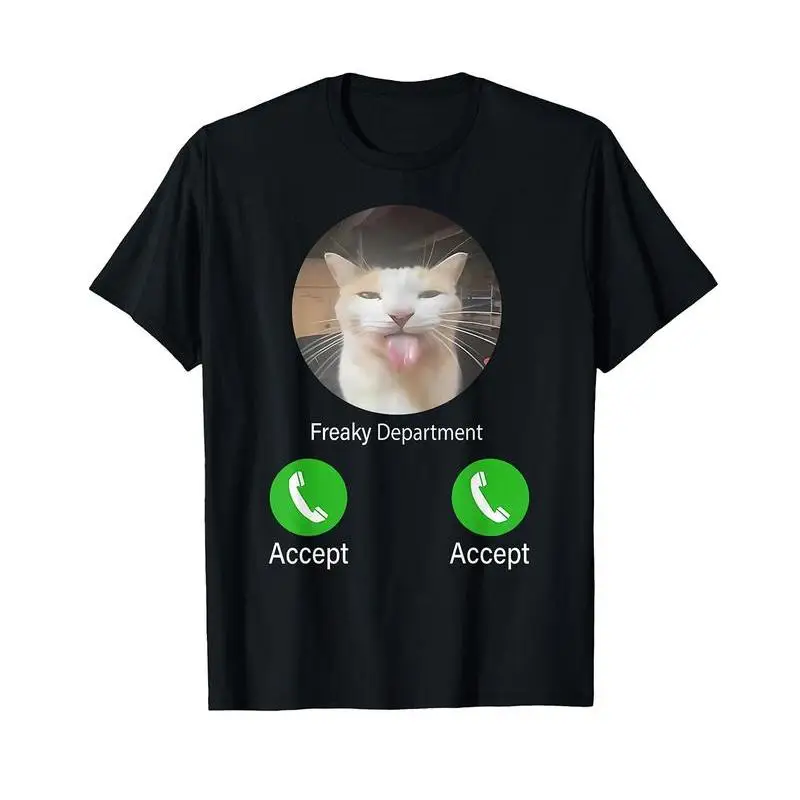 

Freaky Department Meme T-shirt, Funny Cat Graphic Tee, Humor Sarcastic Phone Call Top, Oversized Unisex Pet Lover Gift