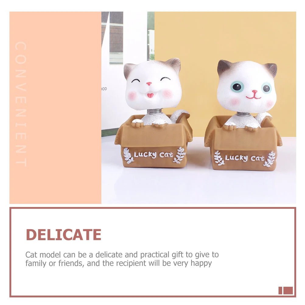 2 Pcs Bobble Cat Car Decoration Cute Mini Figurines Figure Miniature Shake Your Head